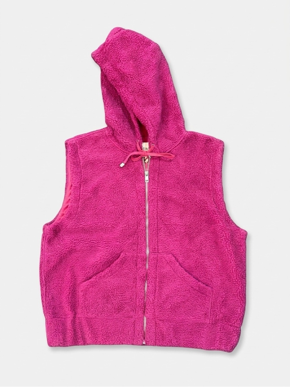 Women's Pink Sherpa Hooded Zip-Up Vest - Size Large